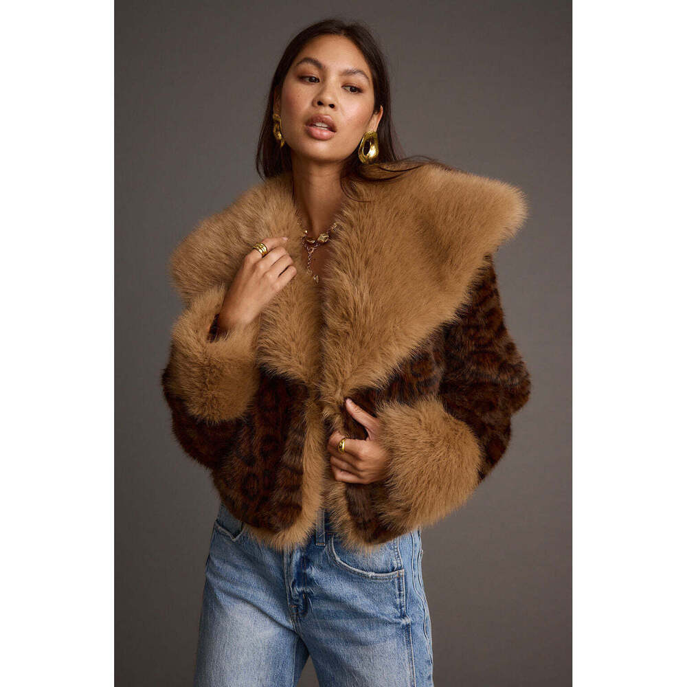 12th Tribe Wild Heart Leopard Faux Fur Cropped Jacket Size XSXS